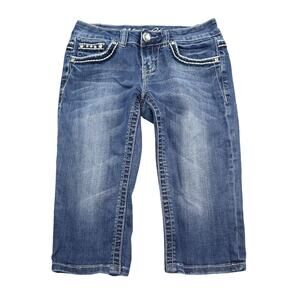 Miss Chic Pants Womens 3 Blue Low Rise Flat Front Straight Leg Capri Bottoms